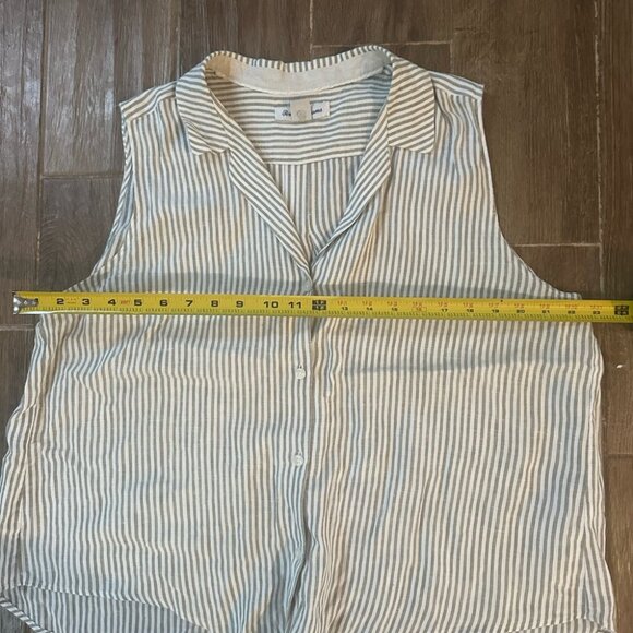 Tommy Bahama Linen Blend Striped Sleeveless Button Down Blouse Minimalist Sz XL - Picture 6 of 9